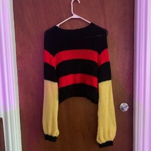 Handmade by me! Cropped Red, black, and yellow sweater Size S